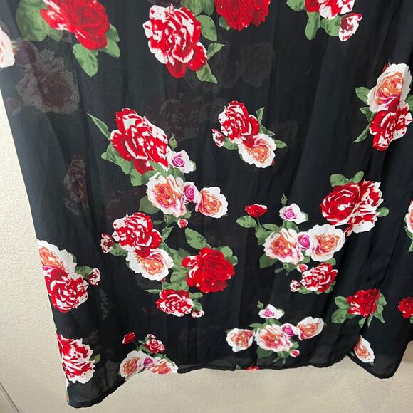 Boohoo Womens Floral Maxi Skirt With Tie Waist Black Red‎ 6 Whimsy Romantic - Picture 6 of 12